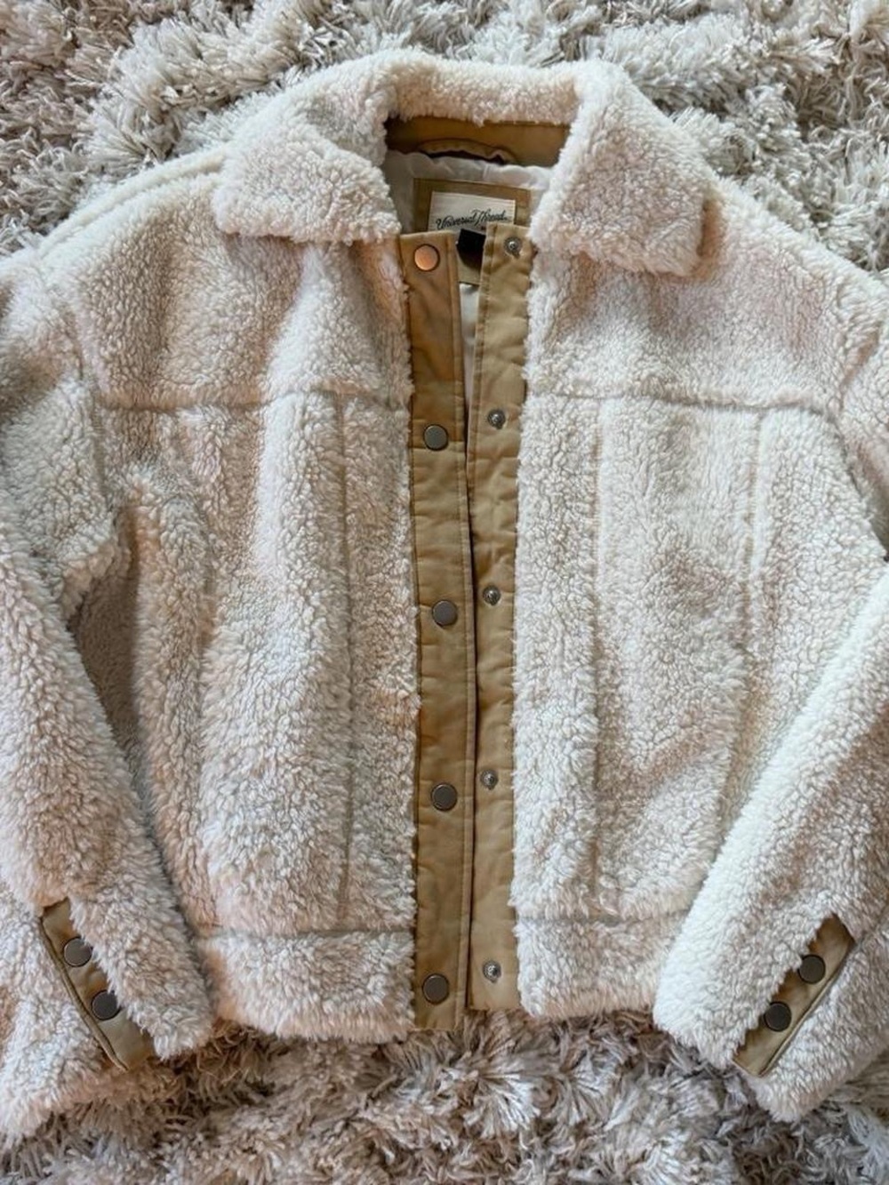 Universal Thread Cream Teddy Jacket with Tan Trim